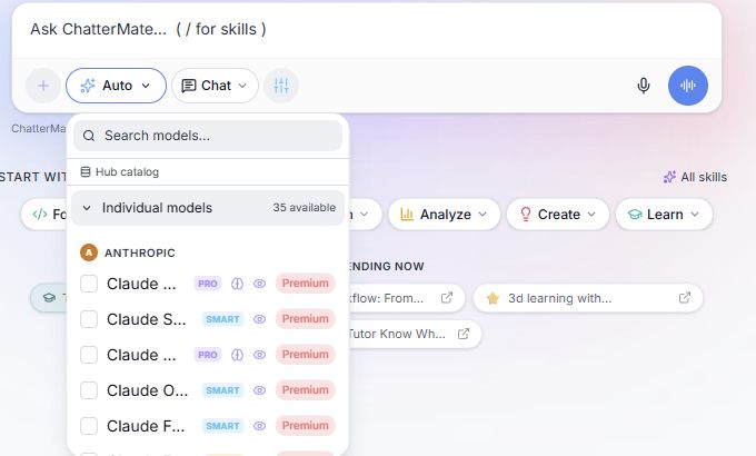 Expanded model choices with access and category labels