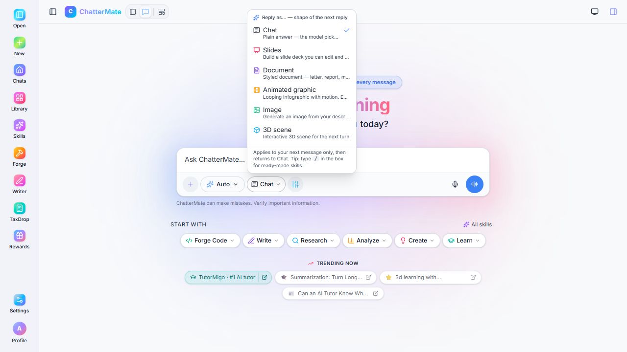 Reply format selector