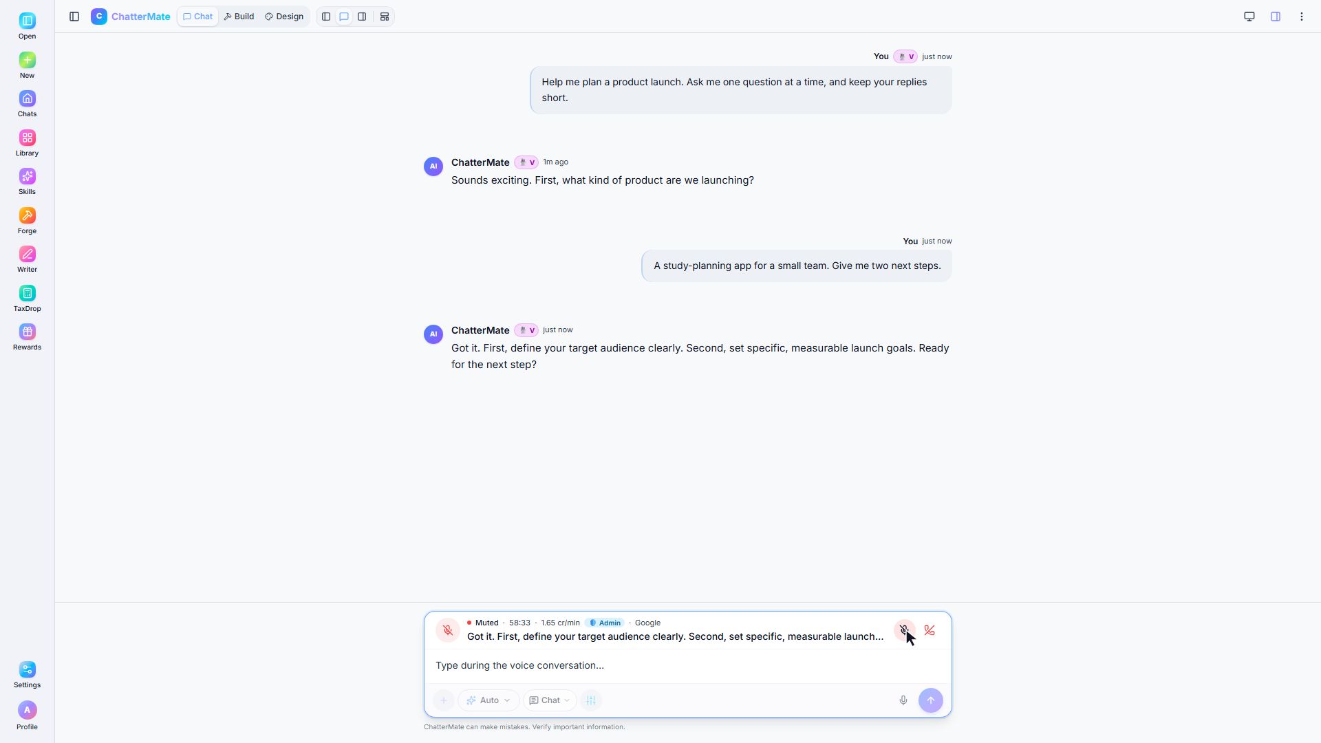 The active voice conversation with the microphone muted
