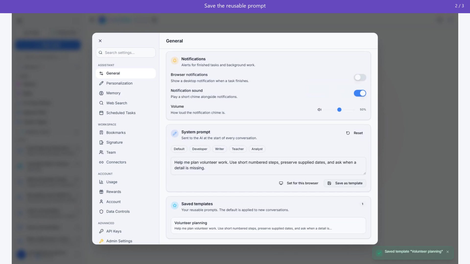 Preview: Save and apply a system-prompt template